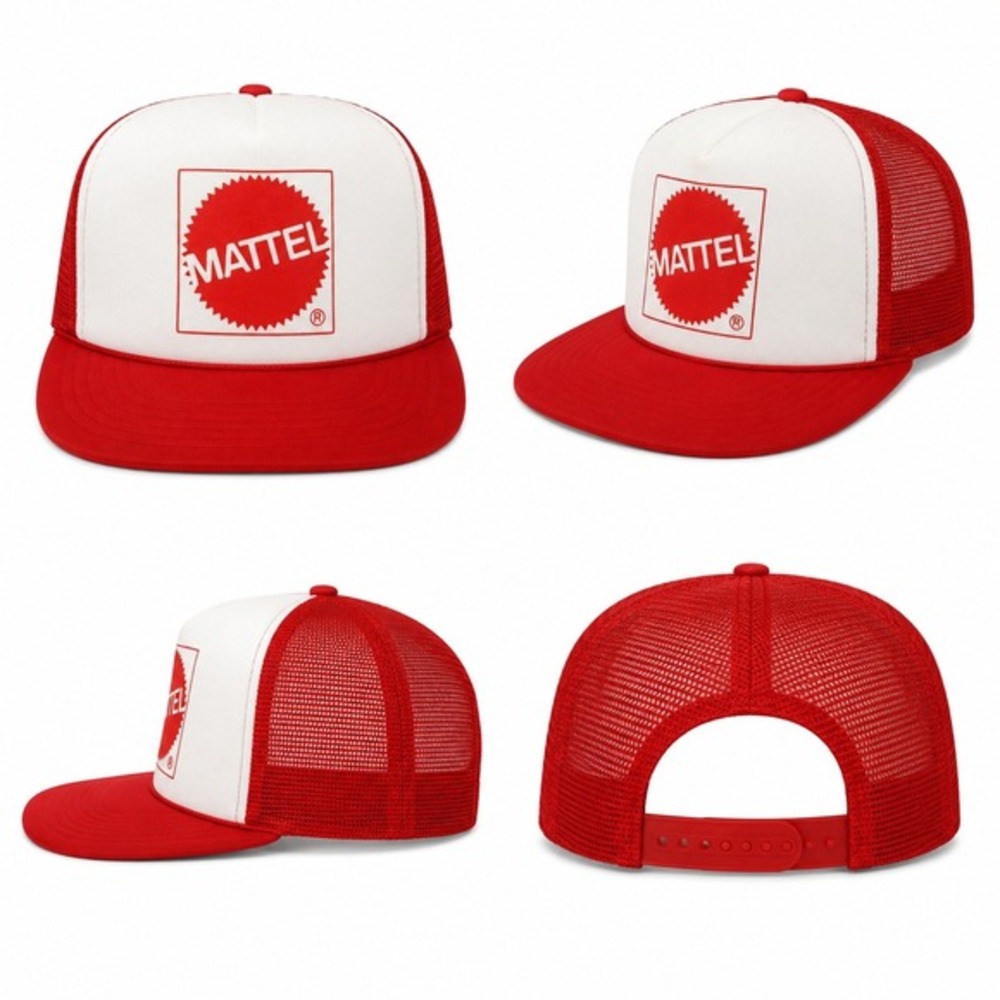 Vintage Mattel Logo K-Studio Pocket Cap Red White Mesh Trucker Hat Snapback